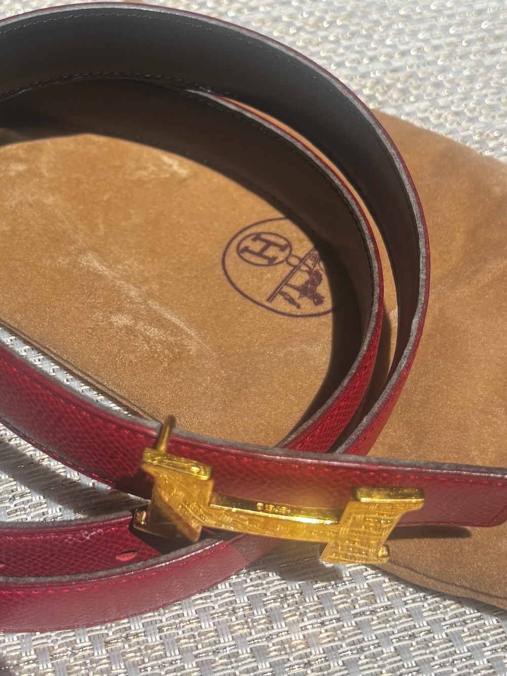 Hermès Vintage Constance H Belt 90 Black/Red Epsom Leather Gold Buckle with Dust